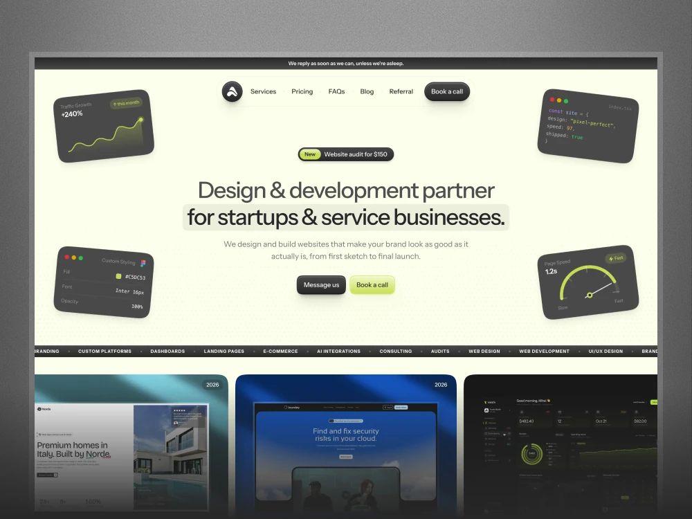 Aruno design and development studio website