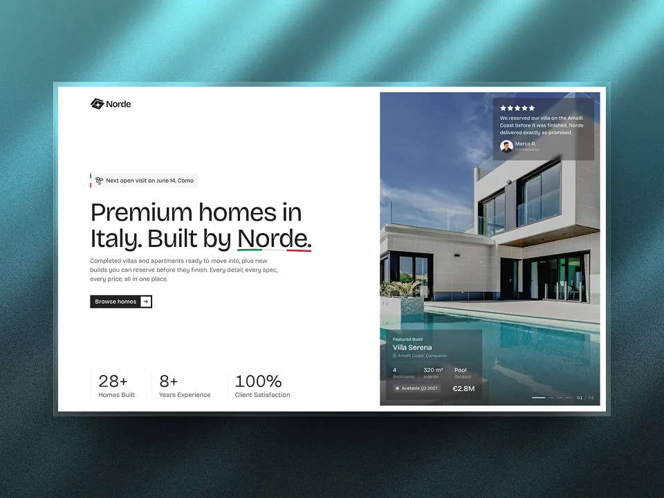 Norde home builder website concept