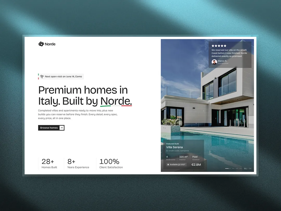 Norde home builder website concept